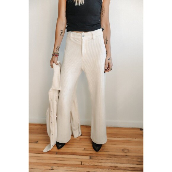 Dex Wide Leg Corduroy Ankle Pant in Ecru High Rise Size XL - Picture 2 of 16